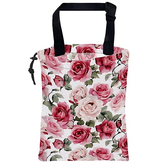 Car Trash Bag Watercolor Pink Roses Hanging Drawstring Car Organizer and Storage Bag with Adjustable Buckle Canvas Garbage Bin for Back Seat or Hanging Headrest Car Decor Road Trip Essentials