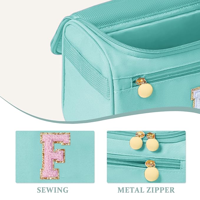 COSHAYSOO Valentines Galentines Day Fall Travel Gifts for Teen Girls Friend Sister Bestie Happy Birthday Party Favor Present, Hanging Toiletry Bag Skin Care Toiletries Teal Blue Letter F