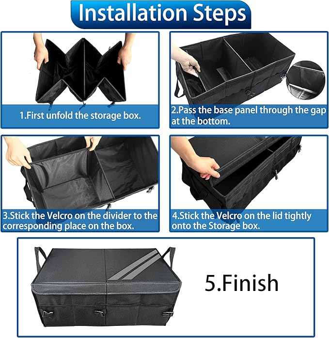 YOSRTER for Dodge Charger Durango Challenger Ram Car Trunk Organizer Collapsible Storage Box with Handle Foldable Lid Non Slip Bottom Sturdy Base Panel for Dodge Accessories, 2 Compartment (Gray Trim)