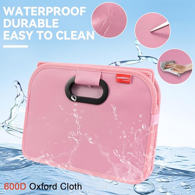 Trunk Organizer-35L Oxford Folding Car Organizer,Sturdy Car Organizer with Collapsible Multi-Compartment for SUVs and Sedans (Pink)