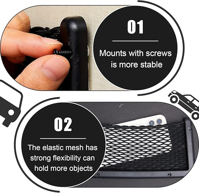 Frienda 4 Pcs Car Storage Net Bag, ABS Plastic Framed Mesh Net Holder, Phone & Cargo Organizer with Screws for Auto, Rv, Boat, Truck Pocket Storage (9 x 4 Inch)