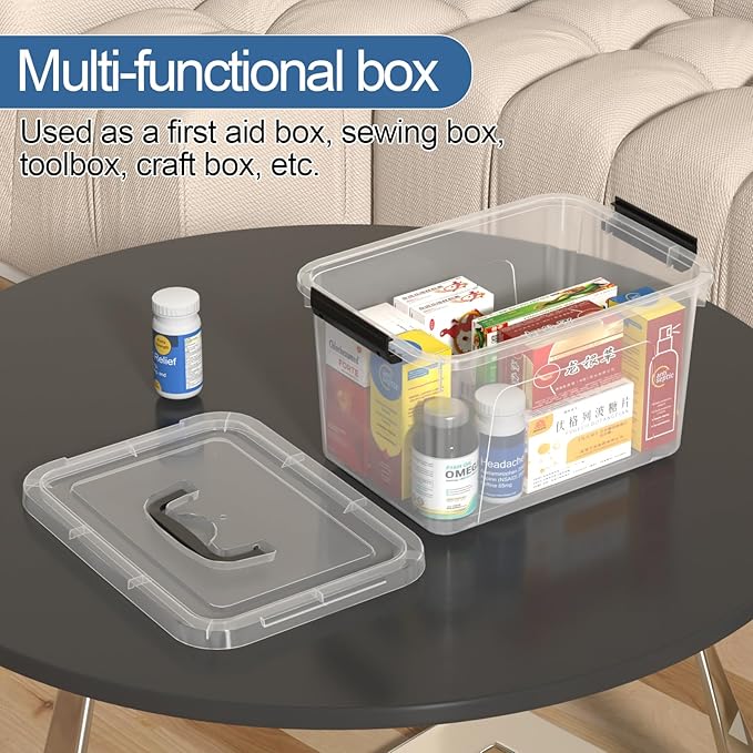 Clear Plastic Storage Containers Bins Boxes with Lids and Handles, 10.5 L Clear Storage Latch Box, 4 Packs