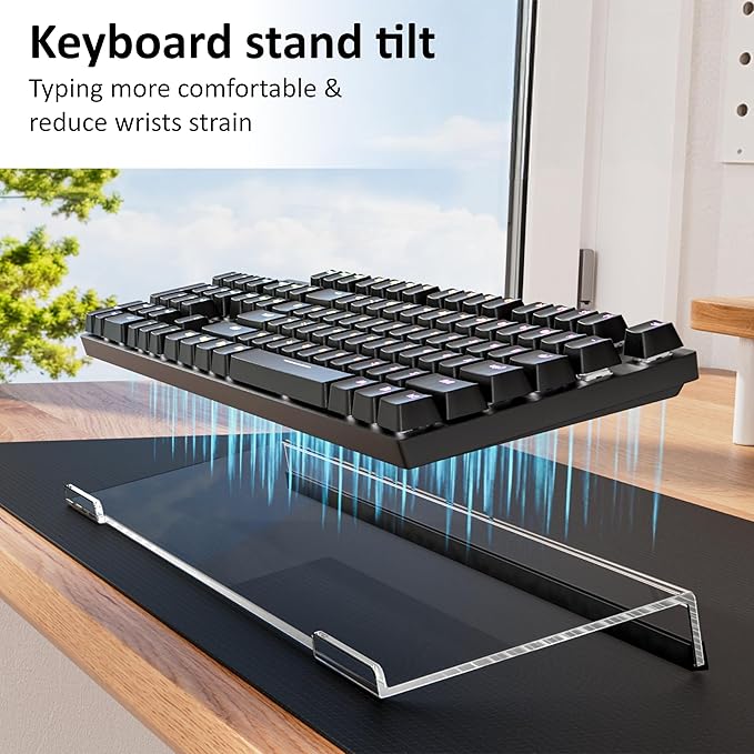 Computer Keyboard Stand PC Keyboard Stand, Acrylic Tilted Keyboard Stand for Ergonomic Typing Clear Keyboard Tray for Easy Typing and Working, Keyboard Holder with Silicone Non-Slip Case