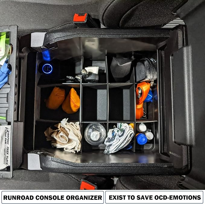 RUNROAD Center Console Organizer Dividers Compatible with Ford F150 2015-2020 (Full Console with Bucket Seats ONLY) Accessories, Insert Tray Divider Armrest ABS Secondary Storage