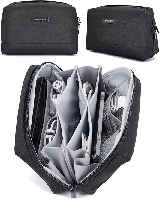 BAGSMART Electronics Organizer Pouch, Travel Tech Organizer Bag for Travel Essentials, Cord Organizer Bag as Travel Accessories for Men Women, Portable Charger Organizer with Handle, Black