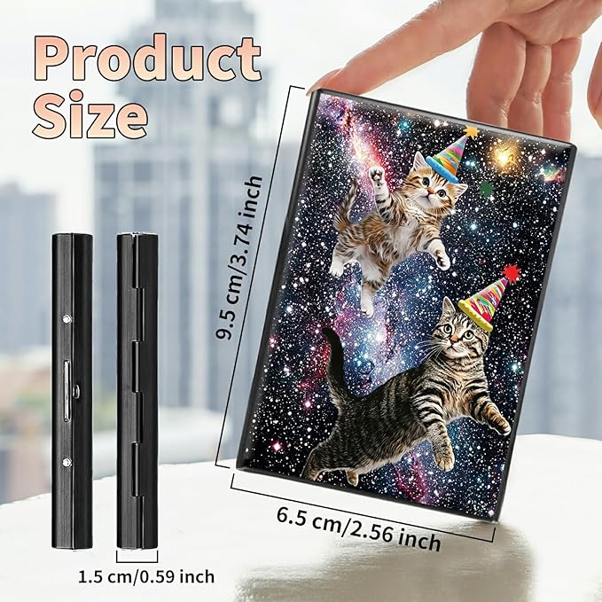 Slim Credit Card Holder, Cats Galaxy Nebula RFID Blocking Metal Wallet for Men & Women, Aluminum Minimalist Hard Case Pocket-Sized Business Cards Organizer (Fits Up to 10 Cards)