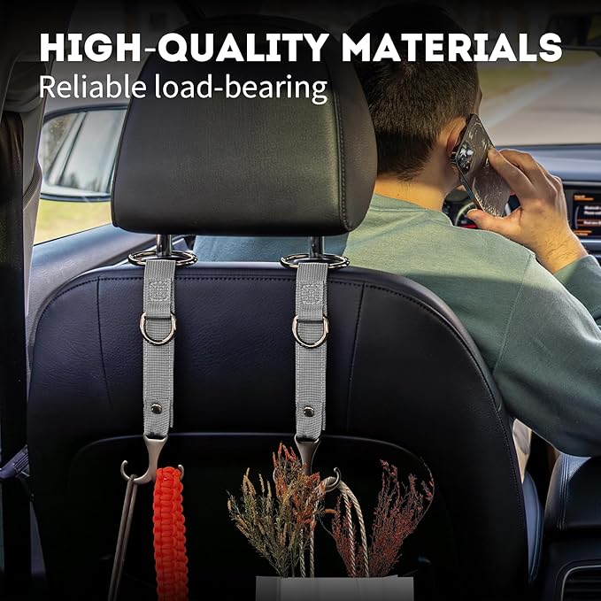 IronSeals 2 Pack Headrest Hooks for Car Seat, Heavy Duty Metal Utility Seat Hooks for Car Seat Organizer, Car Clips for Hanging Bag, Purse