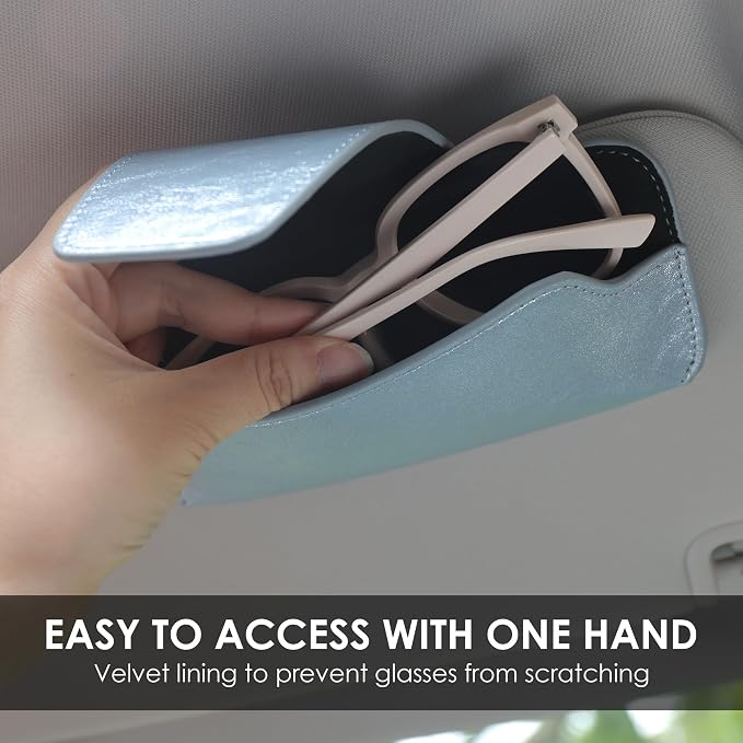 Sunglass Holder for Car Visor, Car Sunglasses Holder Leather, Eyeglasses Holder Glasses Storage Case Visor Accessories