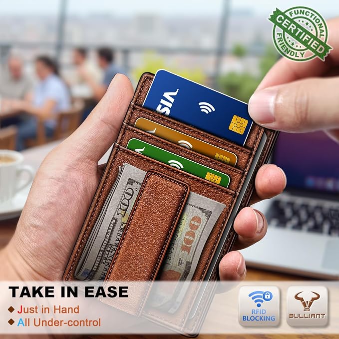 BULLIANT Men Wallet,Slim Leather Wallet Money Clip Card Hodler For Men Gift 8 Cards RFID Blocking