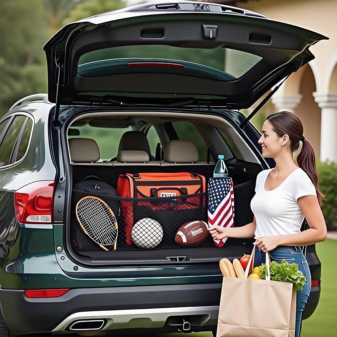 BAILALIBO Cargo Net Stretchable. Adjustable Trunk Nets for SUV, Cars, Jeep and Trucks, Small Automotive Elastic Storage Net with Hook, Car Organizer Net (43.3x15.8 Inch)