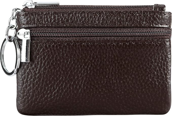 Women Genuine Leather Keychain Zipper Change Wallet Small Mini Pocket Size Coin Purse