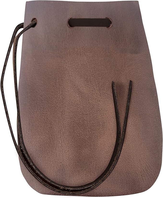 Leather Drawstring Pouch, Coin Bag, Medicine Tobacco Pouch Medieval Reenactment Made in U.S.A. by Nabob Leather Size 5.75" x 4.25" Rustic Brown