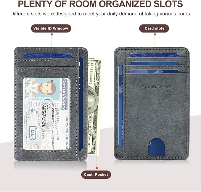 Front Pocket Thin Wallet for Men Women RFID Blocking Credit Card Holder Card Cases Slim Minimalist Wallet with Gift Box Faux Leather Alaska Grey