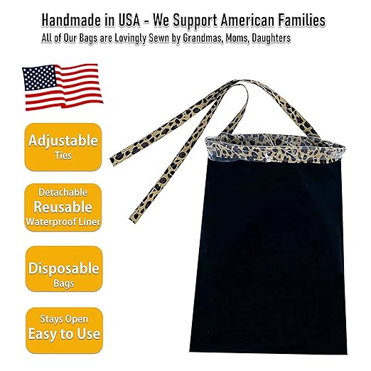 Leopard Car Trash Bag - Car Garbage Bag Hanging Front, Back Seat Headrest Console - Small Cute Cheetah Print Trash Bag with Reusable Waterproof Liner and Disposable Bags (Large Leopard)