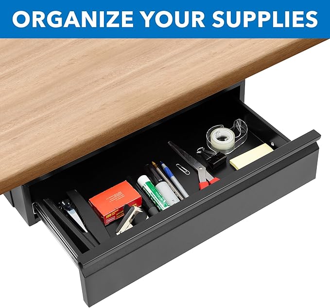 Mount-It! Under Desk Pull-Out Drawer, Heavy-Duty Steel Under Table Slide-Out Storage Organizer, Smooth Glide Track, Fits Desks Over 0.71″ Thick, 11 lb Capacity