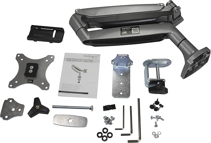 StarTech.com Desk Mount Monitor Arm - Full Motion Articulating - Monitors 12 to 34 Adjustable VESA Single Monitor Arm - Desk & Grommet Clamp -Silver (ARMPIVOTHD)