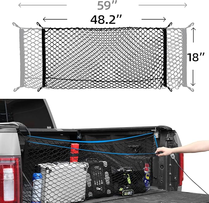 Truck Bed Cargo Net,Cargo Storage Elastic Mesh Net Organizer with Hooks,Pickup Truck Bed Grocery Holder with Hooks
