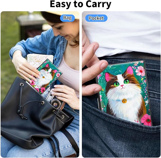 Metal Wallet,Credit Card Holder for Women Men,RFID Blocking Card Holder Wallet Mini Slim Aluminum Wallet ID Case Hard Card Case Business Card Holder Case,Cartoon Cat Flower