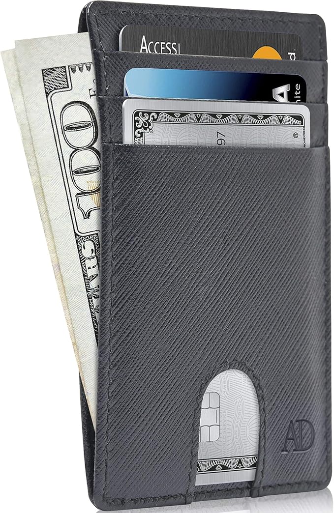 Access Denied REAL LEATHER Slim Minimalist Mens Wallet - Thin Front Pocket RFID Credit Card Holder Wallets For Men Holiday Gifts For Him