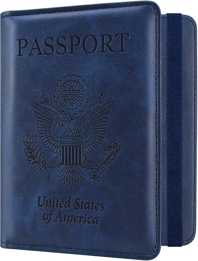 ACdream RFID BLOCKING Passport Holder Travel Wallet, Premium PU Leather Cover Passport Book with Card Holder, Pen Holder, Keep Organization, and Travel Essentials for Women and Men, Blue