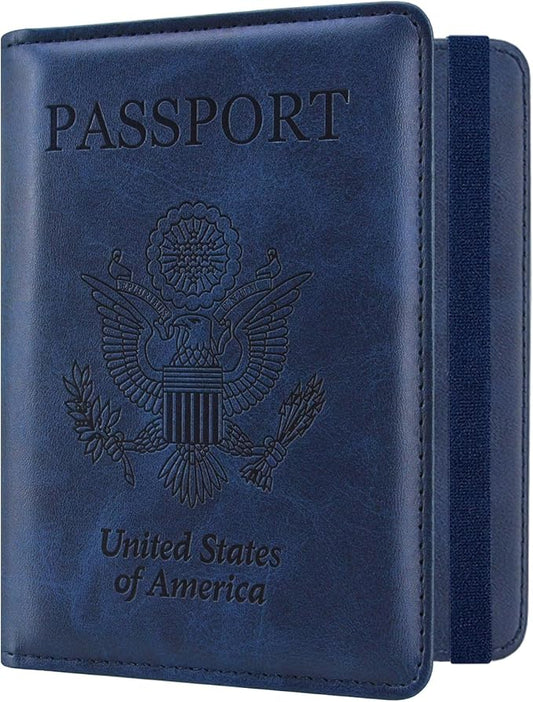 ACdream RFID BLOCKING Passport Holder Travel Wallet, Premium PU Leather Cover Passport Book with Card Holder, Pen Holder, Keep Organization, and Travel Essentials for Women and Men, Blue