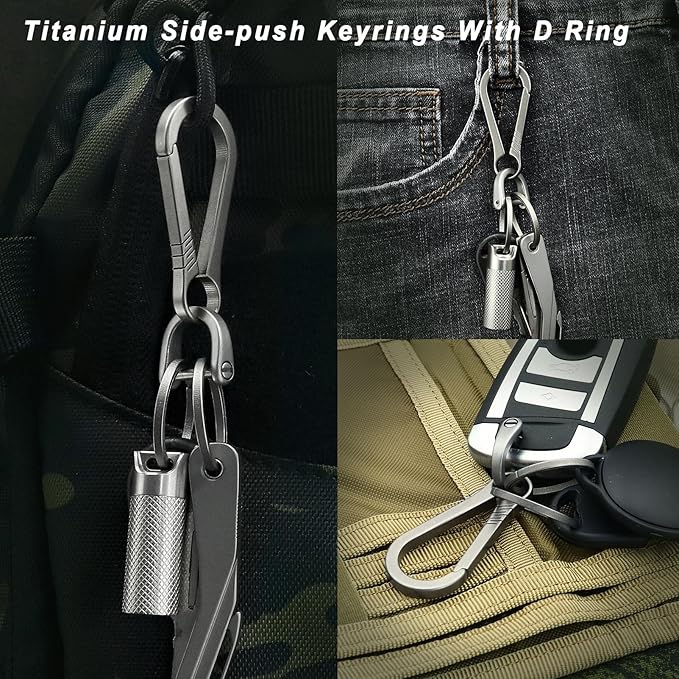 PJYTAC Titanium Keychain Rings Heavy Duty Side Push Key Rings for Car Keys Easy Quick Release EDC Split Keyrings