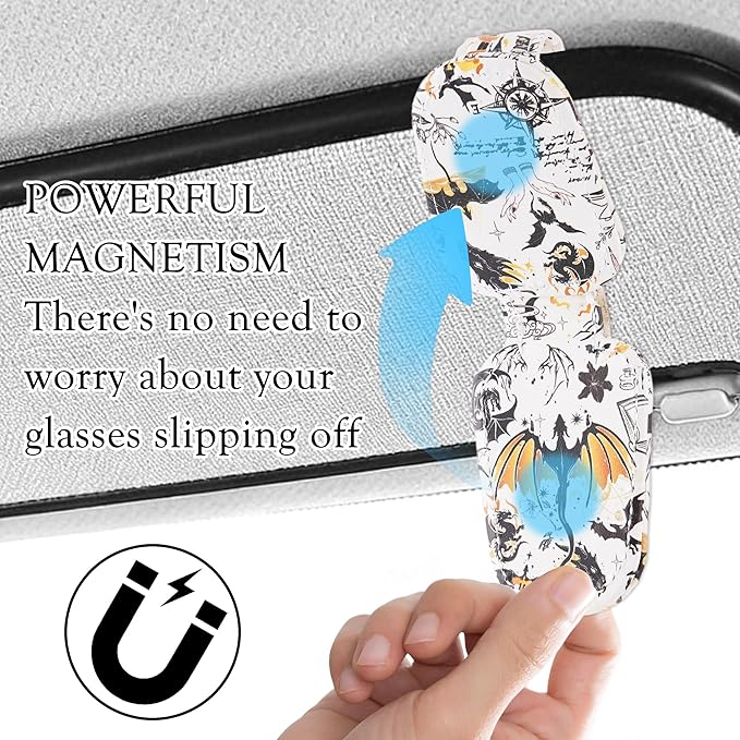 HemerVows Sunglass Holder for Car, Dragon Print Magnetic Leather Visor Sunglasses Holder Clip, Universal Sun Visor Accessory Eyeglass Clip for SUV Pickup Truck