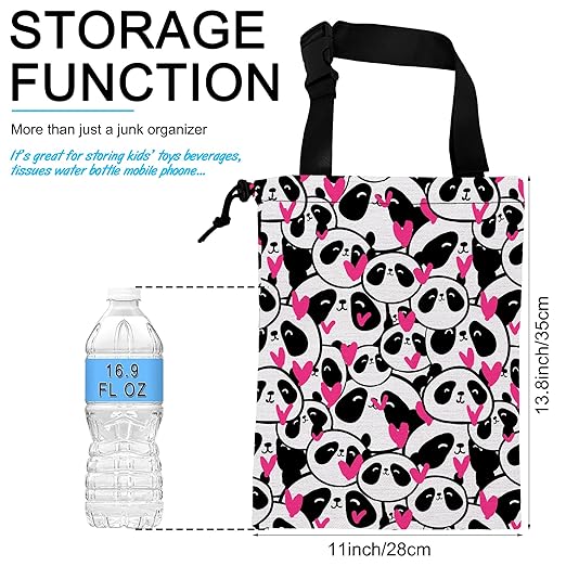 Car Trash Bag Hanging Cute Panda and Heart Car Trash Can Waterproof Garbage Bag Hanging for Car Back Seat
