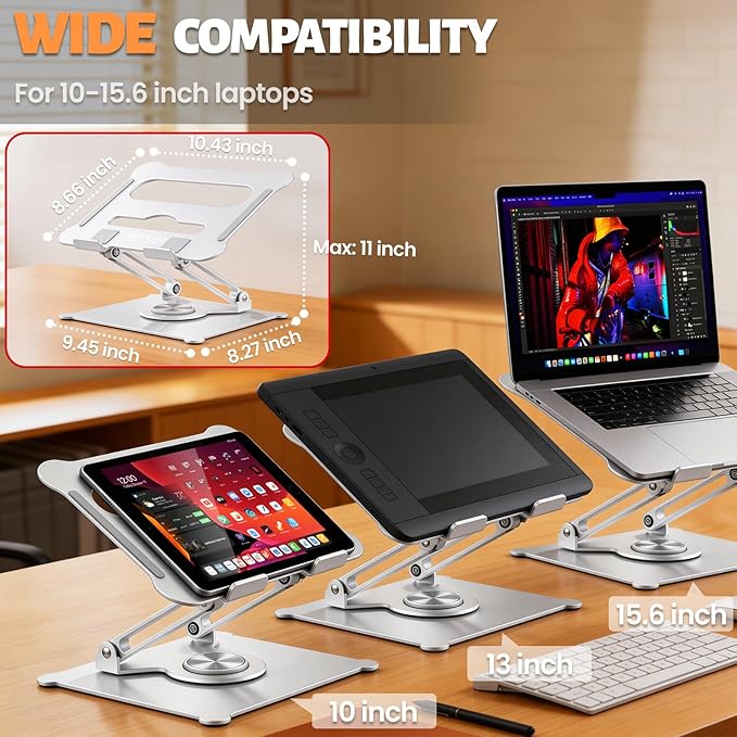 Urmust Adjustable Laptop Stand for Desk, 360 Rotating Base, Ergonomic Computer Stand, Compatible with MacBook Air Pro, Dell, HP, for Office Home