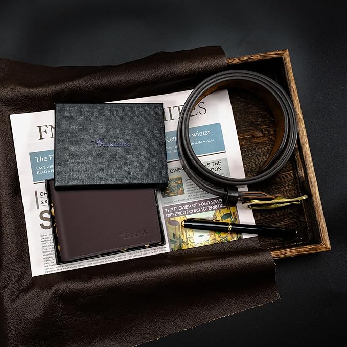Travelambo Genuine Leather Wallet for Men with Gift Box - Handmade Bifold Stylish - Mens Wallets Rfid Blocking with 2 ID Windows