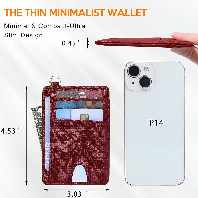 Badiya Credit Card Holder Slim Minimalist Wallet, Front Pocket Purse RFID Blocking Wallet Compact Card Case with ID Window for Women & Men