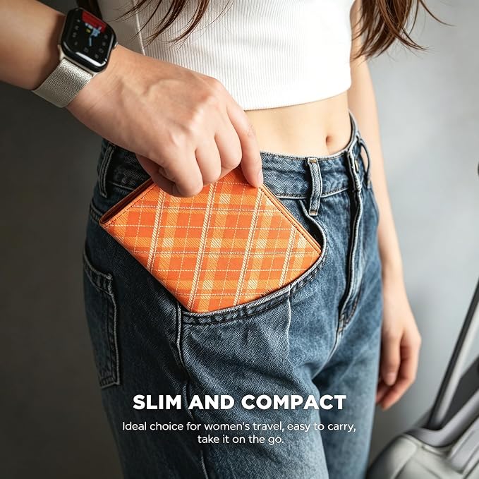 VULKIT Cute Passport Cover for Women, RFID Blocking Slim Passport Book Holder, Leather Travel Passport Wallet with Magnetic Closure Orange