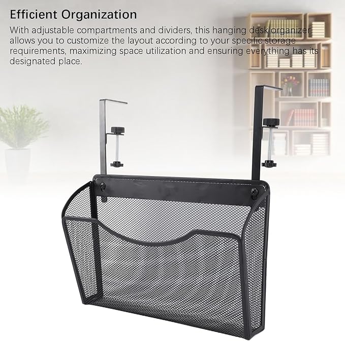 Asixxsix Under Desk Drawer, Desk Side Storage, Hanging Desk Organizer, Clamp On Desk Organizer, Mesh Metal Desk Drawer, Side Desk Organizer for Office and Home (Black)