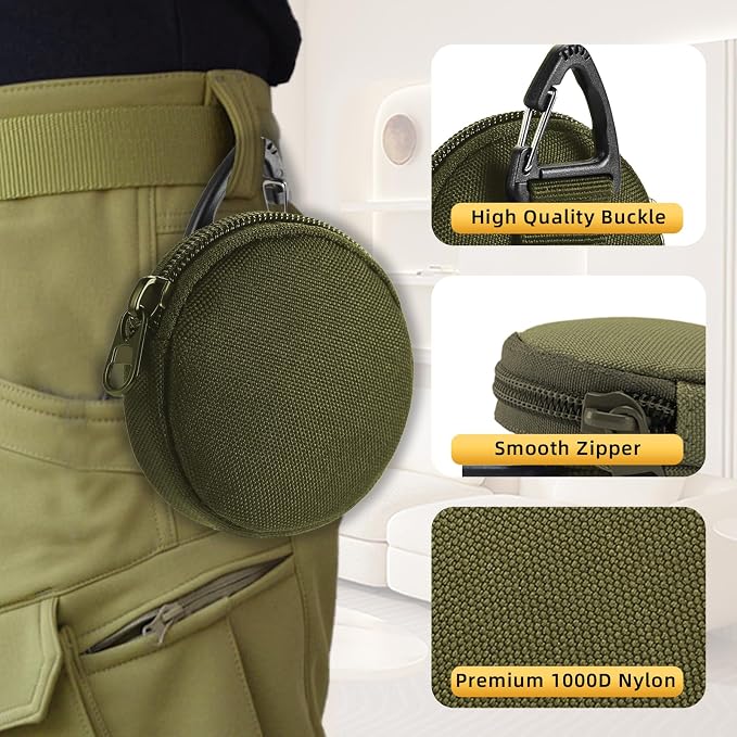 Coin Pouch for Men 2PCS Green, 1000D Nylon Small Zipper Change Purse with Triangle Buckle, Mini Portable Compact Pocket Coin Holder for Loose Change