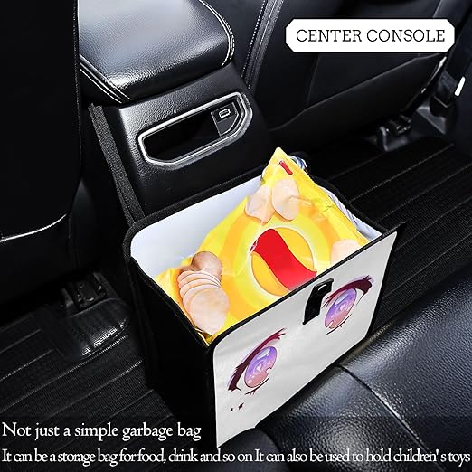 Purple Pink Anime Kawaii Eyes Car Trash Can Foldable Hanging Car Trash Bag Bin Auto Garbage Can Leak-Proof Car Organizer(Large)
