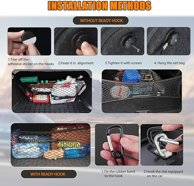 35.4” x 15.7” Cargo Net Trunk Bed Extender, Envelope Mesh Truck Bed Organizer Car Exterior Accessories, Universal Elastic Trunk Storage Net with Metal Hook