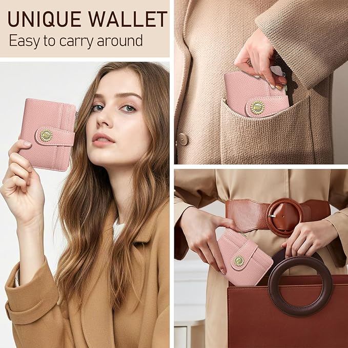 Kelvoris Small Rfid Women Wallet Bifold Zipper Coin Pocket PU Leather Compact Cash Credit Card Holder Travel Wallet for Female Ladies Teen Girls 1 ID Window 10 Card Slots