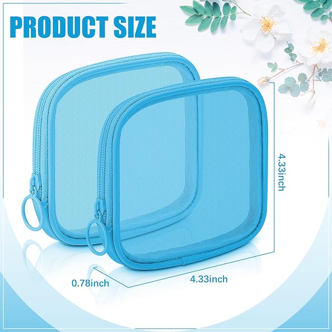 Weewooday 4 Pcs Mesh Makeup Bag Mesh Cosmetic Bag Travel Toiletry Pouch with Zipper Mini Makeup Cosmetic Purse for Daily Accessory(Small,Blue)
