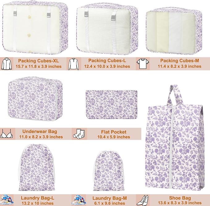 Packing Cubes for Travel - 8 Set Luggage Organizer Bags for Family, Mesh Breathable Packing Cubes for Suitcases Durable Travel Essentials Bags Set
