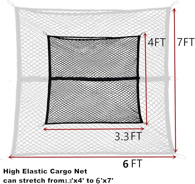 Cargo Net Suitable for Daily Light Loads of SUV Trucks,Mesh Organizer 4'x3.3' Stretches to 7'x6',Highly Elastic Truck Bed Net for Pickup Truck Bed