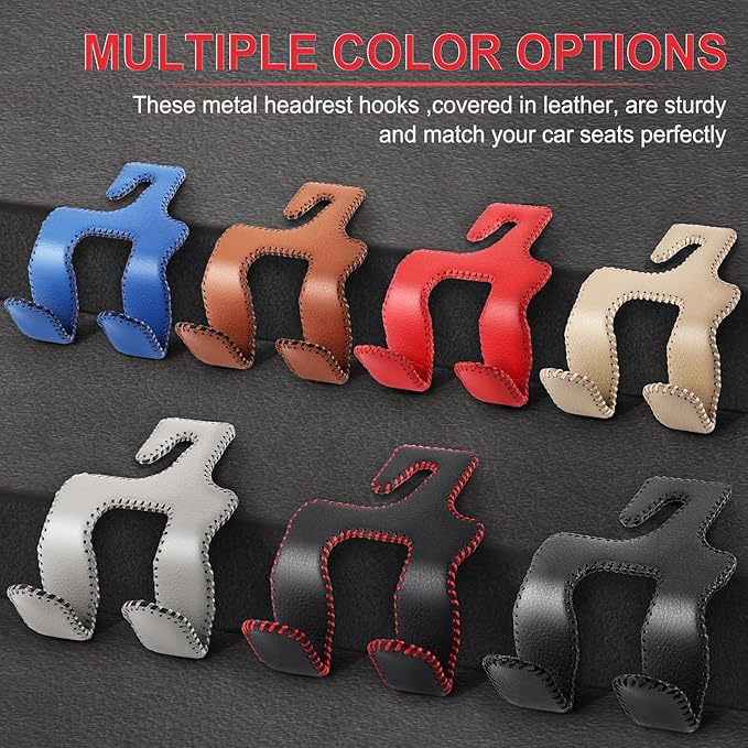LivTee Upgraded Superior Leather Car Seat Back Headrest Hook, 2 in 1 Auto Seat Hook Hangers Holder Organization Interior Accessories for Purses Coats Umbrellas Grocery Bags Handbag (Red)