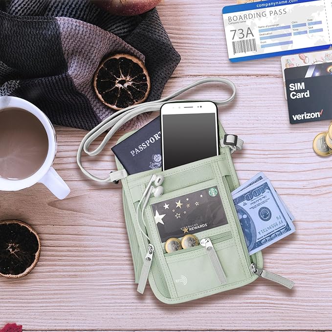 WALNEW Passport Holder Neck Pouch Travel Wallet for Women and Men, RFID Blocking Security Slim Traveling Wallet with Around Neck Lanyard Strap