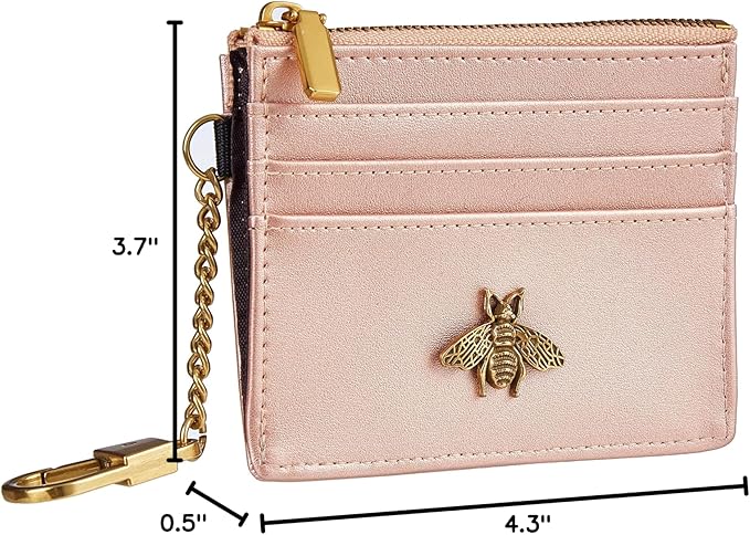 SEAVILIA Card Holder Keychain Wallet for Women with ID Window RFID Coin Purse Bee Gifts Slim Minimalist Small Wallet
