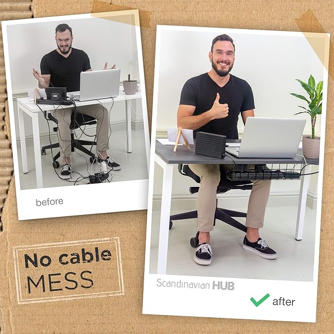 Under Desk Cable Management Tray, Cord Organizer for Desk, Cable Organizer, Wire Organizer, Cord Management, Wire Holders - Black Tray - Set of 2x17