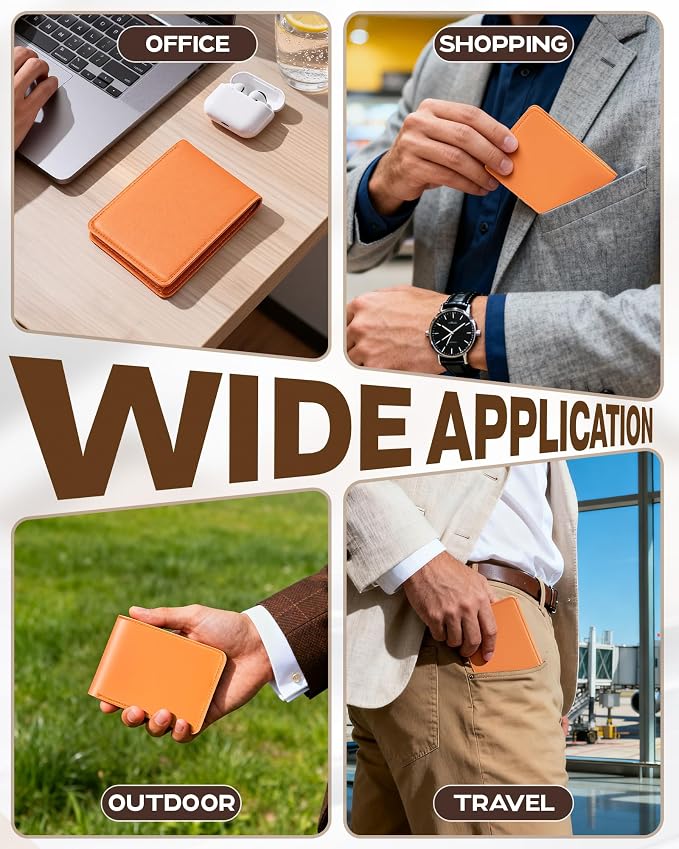 GNDR Wallet For Men Bifold Orange RFID Blocking Slim Faux Leather Wallets Card Holder Front Pocket Minimalist Men Accessories With Gift Box