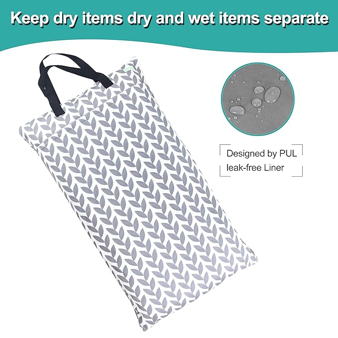 wegreeco Reusable Hanging Wet Dry Cloth Diaper Bag (Grey Leaf)
