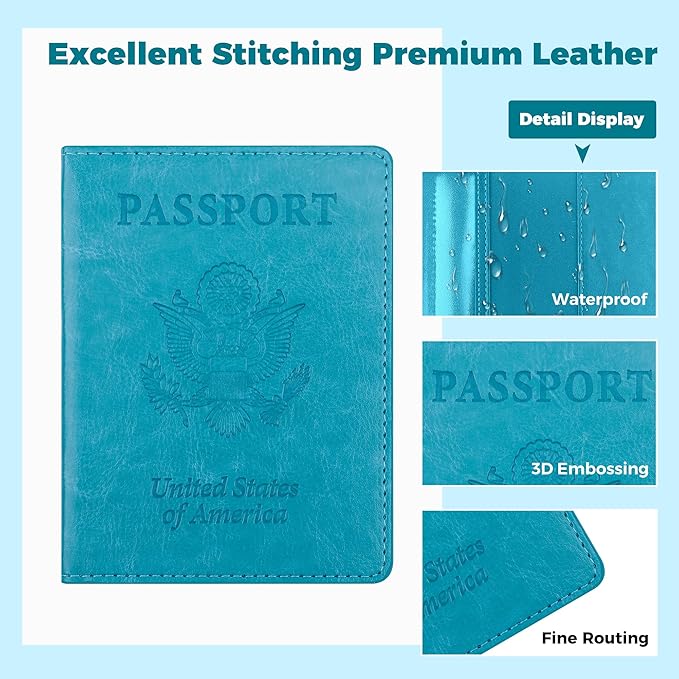 Passport Holder for Travel Men Women - Passport Cover, Passport Wallet Case Travel Essentials Travel Must Haves Accessories Blocking Leather Card Slot Protector for Stocking Stuffers Gifts,Blue&Purple