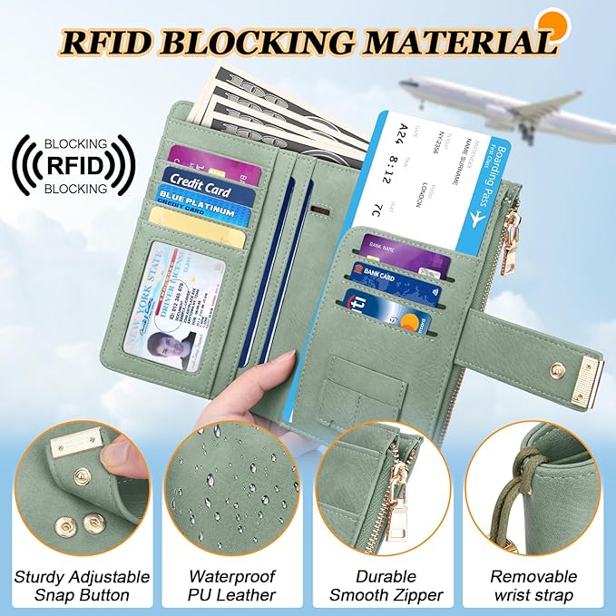 HUANLANG Passport Holder with Airtag for Women/Men, Airtag Passport Wallet for Travel Leather Passport Holder RFID Blocking,Travel Passport Walelt with Credit Card Holder