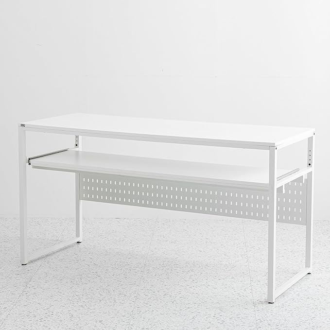 Music Studio Desk with Keyboard Tray, for Full 88 Keys and 61 Keys (Music Producer Desk) (White, 88 Keys (Without Height Adjustment Bracket)