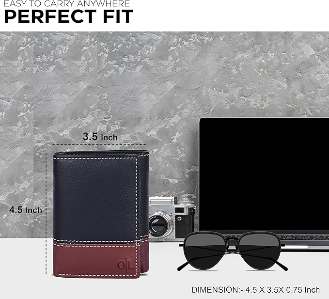 Real Leather Mens Trifold Wallet RFID Blocking Slim Minimalist Front Pocket - Thin & Stylish with ID Window in Gift Box